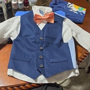 Izod Boys White Dress Shirt with Peach Bow Tie